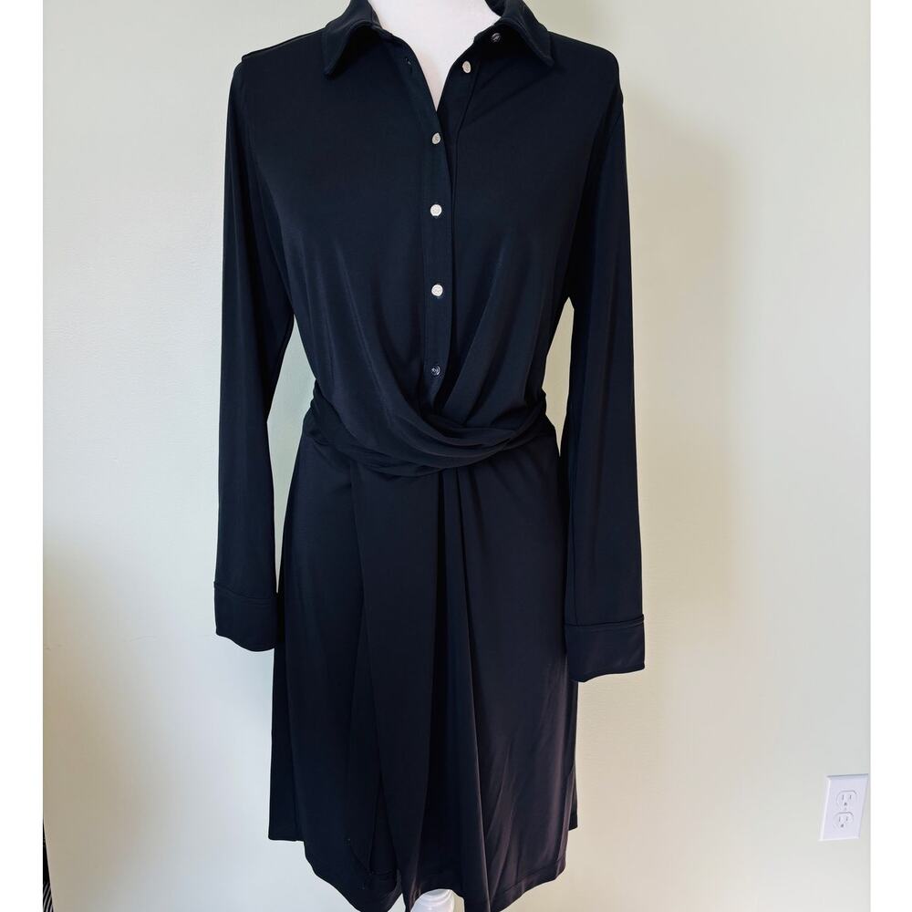 Lauren Ralph Lauren Black Tie Button Down Shirt Dress 10e